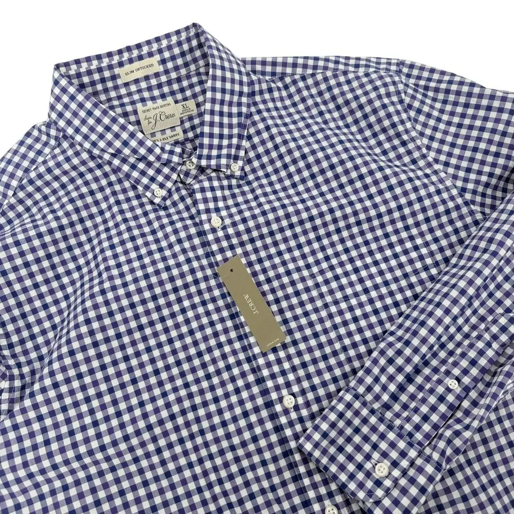 J. Crew Men's Purple & White Check Cotton Casual Shirt Large NWT Men's
